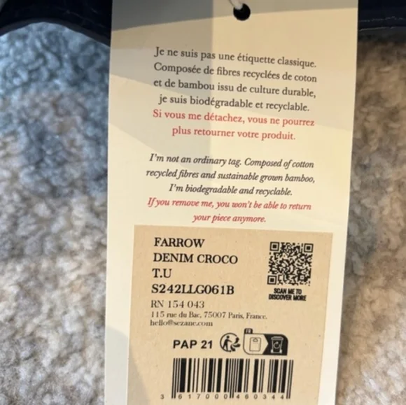 SÉZANE Farrow Leather Bucket Bag In Denim Croc Blue NWT - Picture 8 of 9